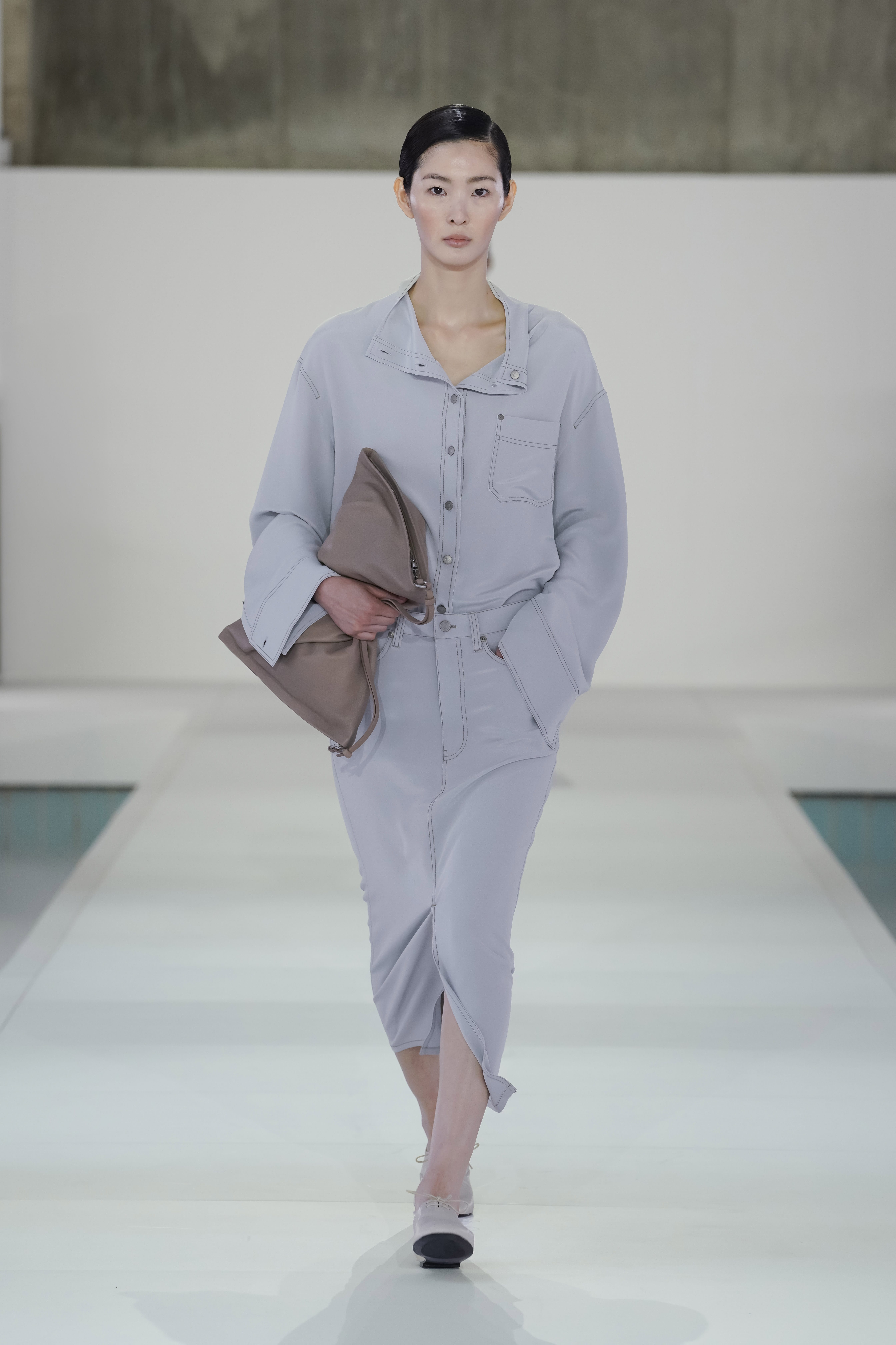 デニムエフェクト シルクミディスカート